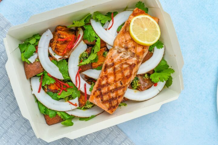 a curbside pickup order of salad and fish